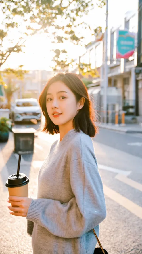 Japanese style fresh film photo, a young East Asian girl sta...