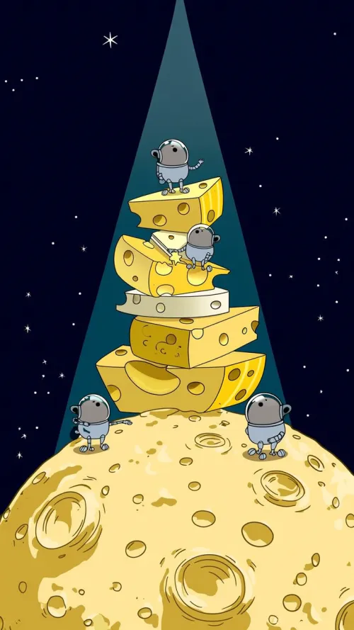 Sci-fi digital art: Three mouse astronauts in silver suits e...