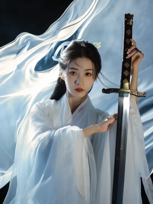 In an ancient Xianxia style, a young woman in a white robe w...